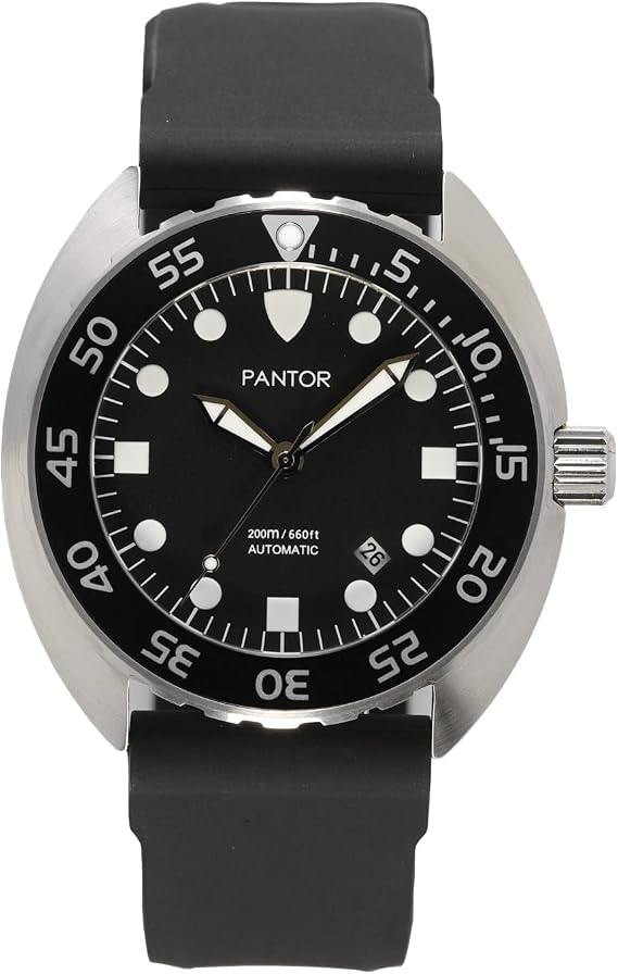 Pantor Dive Watch - 200m Automatic Watch for Men with Rubber Strap Nautilus Diver Watch, Black, Diving Watch, Black, diving watch