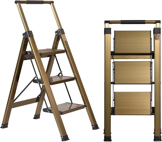 XinSunho 3 Step Ladder Aluminium Ladder with Extendable Handrail