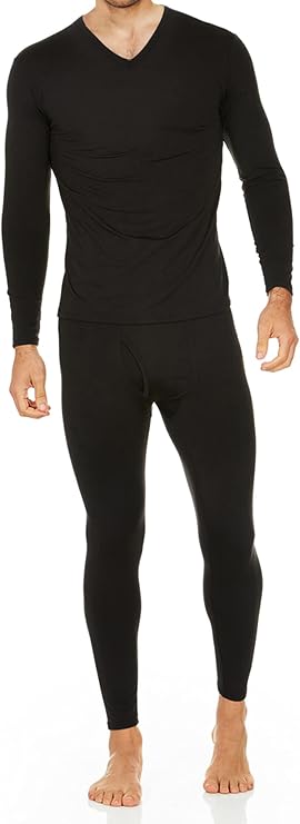 Thermajohn Long Johns Thermal Underwear for Men V Neck Fleece Lined Base Layer Set for Cold Weather (3X-Large, Black)
