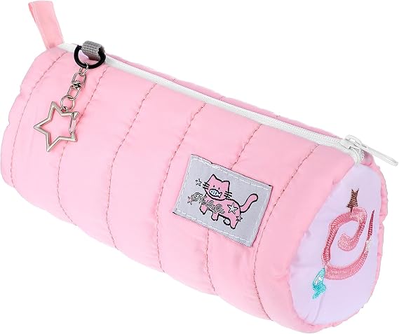 Pink Pencil Case,Cute Cat Zipper Makeup Bag with Star Charm