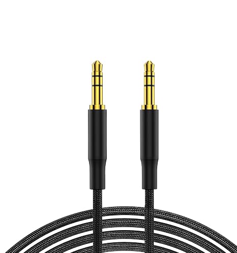 Braided AUX Cable, 1.2m, 3.5mm Male-to-Male Audio Lead, Gold-Plated Connectors, Heavy-Duty – Tangle-Free Braided Audio Jack Lead Black