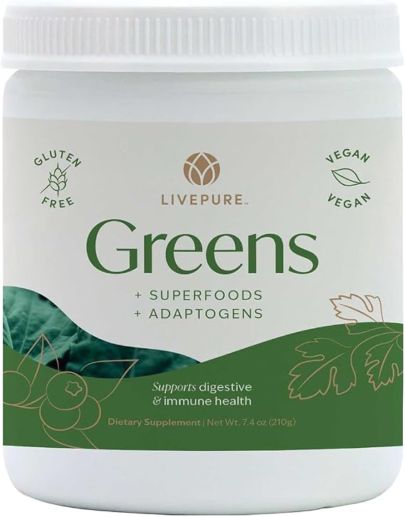 Pure Greens Superfood Powder | Vegan Plant-Based Supplement for Energy & Nutritional Support | Antioxidants & Phytonutrients | Super Greens, Green Tea Extract, Wheatgrass & Beetroot Powder | 7.4 oz