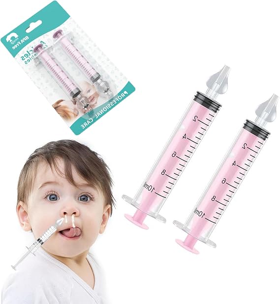 Silicone Baby Nasal Aspirator,Syringe Nasal Irrigator,10ml Nasal Irrigator Portable Infant Nose Cleaner Nose Aspirator with Cleanable (Pink)