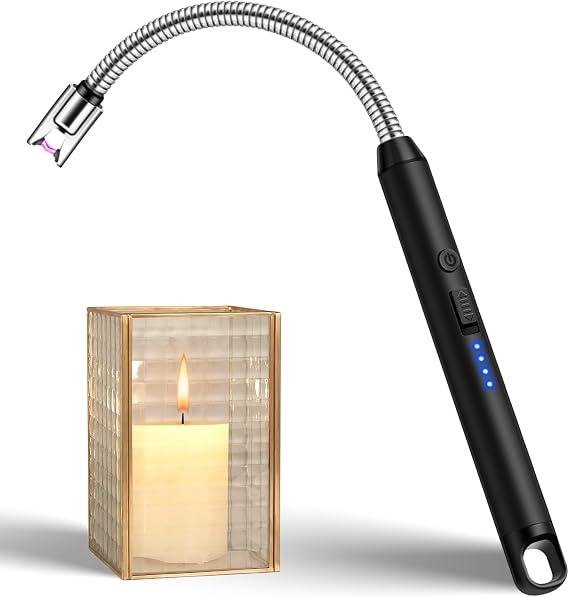 LcFun Candle Lighter with 360 Flexible Neck & Safety Lock, Windproof USB Rechargeable Electric Lighter Gift Sets, Flameless Arc Long Lighters Matches for Grill, BBQ, Camping, Fireplace, Stove