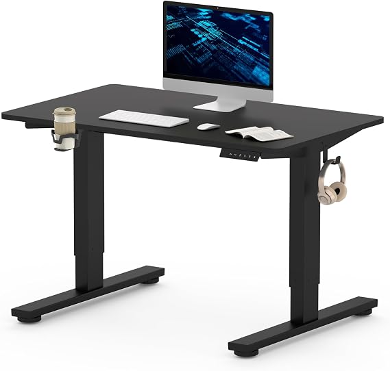 FLEXISPOT Electric Standing Desk ONE PIECE Height Adjustable Sit Stand Up Desk with Memory Smart Panel, Black, 110x54cm