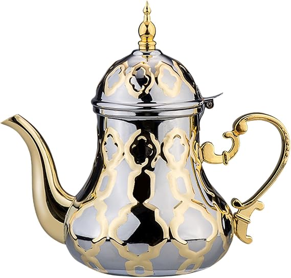 Arabic Coffee Pot Turkish Kettle 22x20.5cm with Handle for Festival Party Household Milk Kettle Multifunctional Sturdy Teapot, Silvery