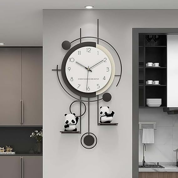 Modern Metal Wall Clock Decorative Large Wall Clock for Living Room Decor Non Ticking Battery Operated Quartz Clock with Shelf 80cm