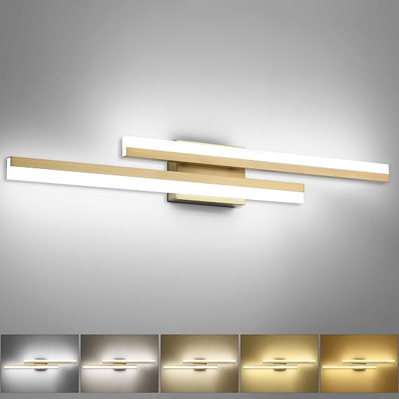 PRESDE 32 Inch LED Bathroom Light Fixtures Over Mirror Brushed Gold Vanity Light Modern Bath Lighting Bar 5CCT