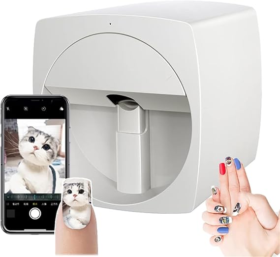 Digital Mobile Nail Art Printer,Portable 3D Nail Painting Machine,DIY Nail Art Printer Control Through Free Mobile App for Home Usage Nail Salon for Cute Girls Women Gift,White