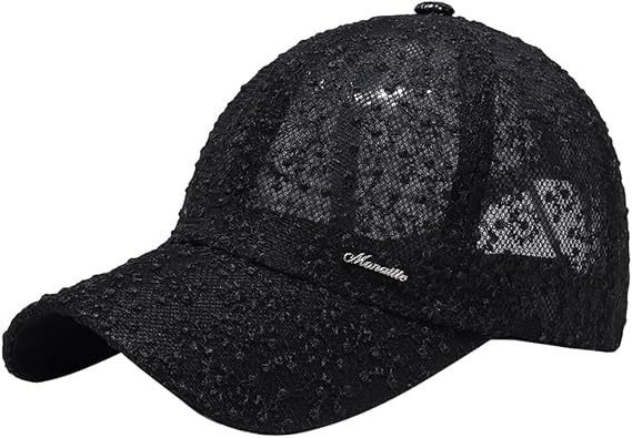 Lace Breathable Baseball Cap for Women, Mesh Summer Beach Hat, Adjustable Strap, White