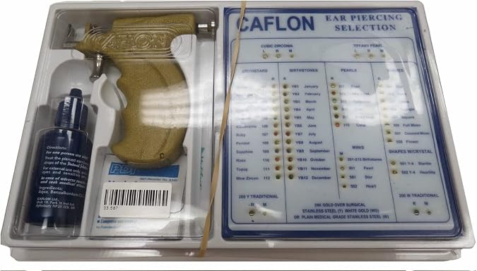 Caflon Ear Piercing Gun Kit with 4mm Gold Plated Ball Earring Studs 12 Pair
