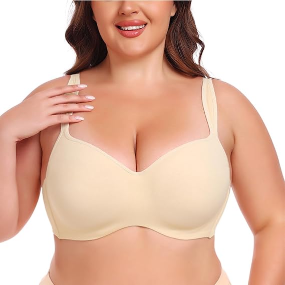 Women's Plus Size Luxury Lift Underwire Lightly Bra, Smart Sexy Push Up Balconette Tshirt Bra Lingerie(Skin Color,38F)
