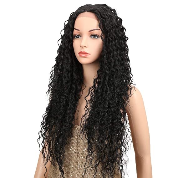 Joedir Lace Front Wigs Ombre Blonde 28'' Long Small Curly Wavy Synthetic Wigs For Black Women 130% Density Wigs (natural black)