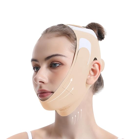 Double Chin Reducer Ice Silk Chin Lifting Mask Jawline Shaper, Adjustable V Line Lifting Mask, Breathable Chin Strap for Sleeping, Face Lifting Band for Women Men