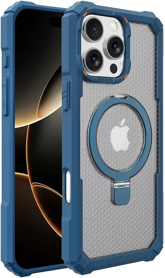 for iPhone 16 Pro Max Case, [Military Grade Drop Tested][Fit for Mag Safe] [Built-in Stand] Translucent Slim Protective Cases for16 ProMax (Blue)