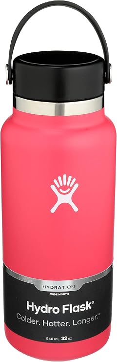 Hydro Flask Water Bottle - Stainless Steel & Vacuum Insulated - Wide Mouth 2.0 with Leak Proof Flex Cap - 32 oz, Watermelon