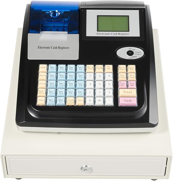 POS System Cash Register Electronic Cash Register with Removable Cash Tray and Thermal Printer Small Square Money Drawer Multifunction Cash Register for Small Business