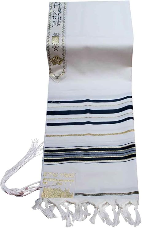 100% Wool Tallit Prayer Shawl in Black and Gold Stripes Size 42" L X 64" W