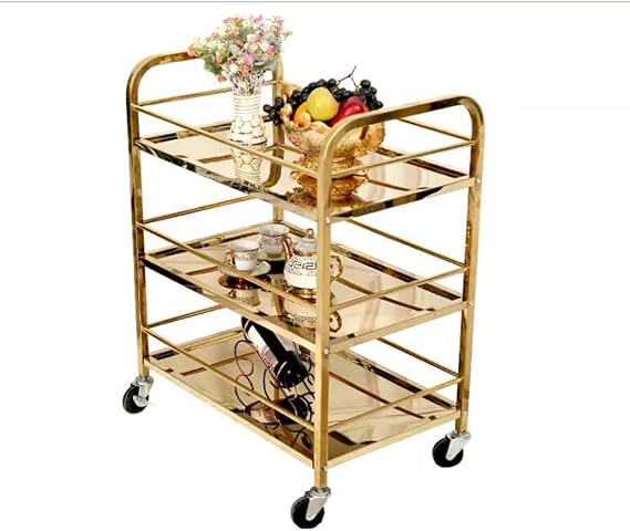 3 Layer Tea Cart Serving Trolley Stainless Steel Dining Cart Rolling Storage Dining Cart Hotel Dessert Tool Cart Mobile Hotel & Restaurant F