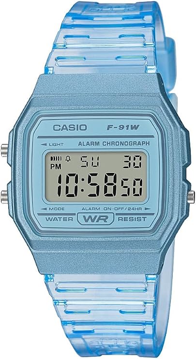 Casio F91W Series Classic Quartz Watch Water Resistant 1/100 Second Stopwatch Daily Alarm Hourly Time Signal Auto Calendar SS Case Back 12/24 Hour Format