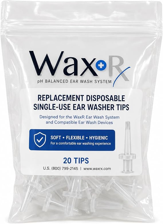 WaxRx Replacement Disposable Single-Use Ear Washer Tips, 20 Count