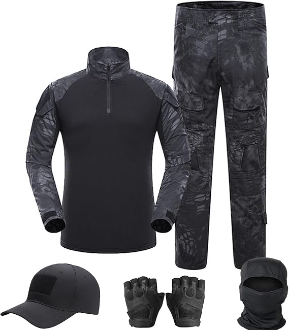 Taktische Uniform Combat-Set mit Langarmshirt Hose Mütze Handschuhen und Sturmhaube Airsoft-Ausrüstung Militärkleidung für Herren