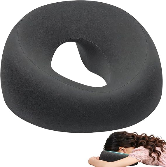 Face Down Pillow, Breathable Ergonomic Massage Headrest for Bed with Face Hole, Memory Foam Massage Cushion, Beauty Bed Face Cushion for Spa, Salon, Massage, Sleeping, Gray