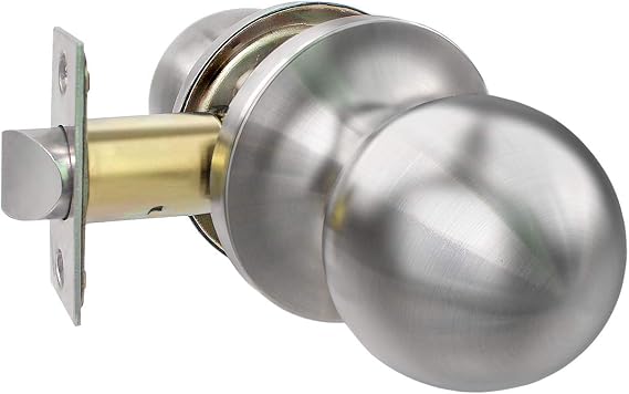 Lockly Door Knob Set Round Ball Style Passage Doorknob, Premium Stainless Steel, No Lock Interior Front Door and Bedroom Door Knobs, Keyless Doorknob for Hall Closet Pantry - Satin Nickel (PGL075SS)