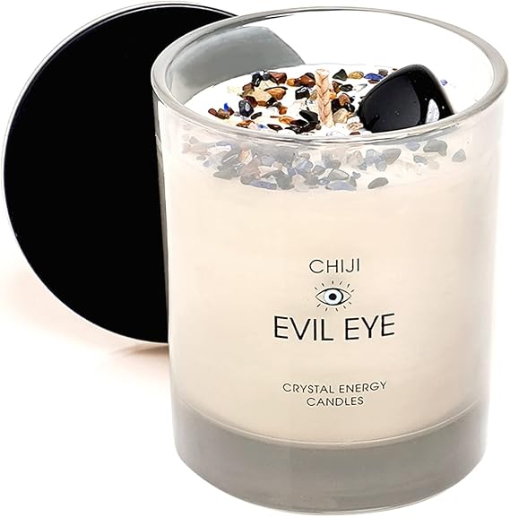 CHIJI Evil Eye Crystal Energy Candle - Made with Black Obsidian