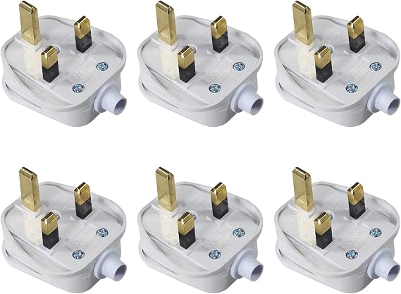 13A fused plug, 3 Pin Plug 13 Amp Fused Mains Plugs UK Plug with Cord Grip Rewireable Heavy Duty Electrical Plug Durable for Home, Office Electrical Appliances and Devices (White 6 pack)