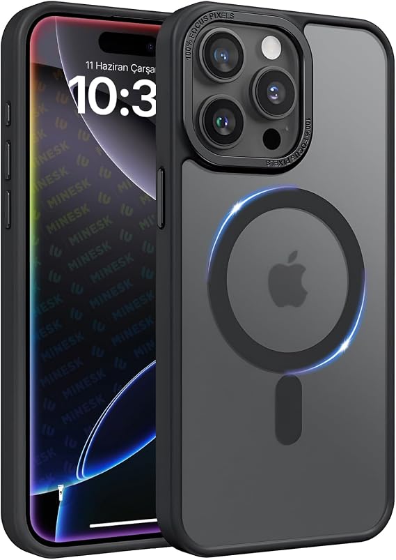 Matte Silicone Case on the Back Compatible with Magsafe for Minesk iPhone 16 Plus Ultra Strong Protection Case with Metal Lens Frame and Metal Keypad (Black, 16 Plus)