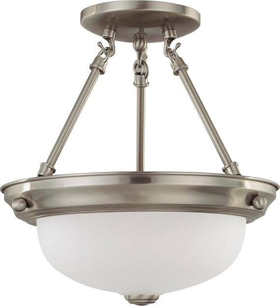 NUVO 60/3244 Two Light Semi Flush Mount, Brushed Nickel/Frosted Glass