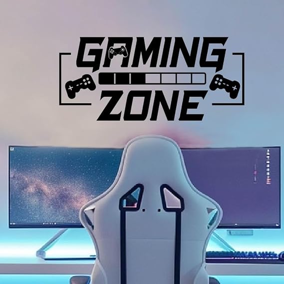 SUPERDANT Gaming Zone Wall Stickers Black Gamepad Wall Decor Stickers Game Room Decals Gaming Zone Vinyl Art for Bedroom Games Room Playroom for Game Fans Gifts 22.4x13.7in