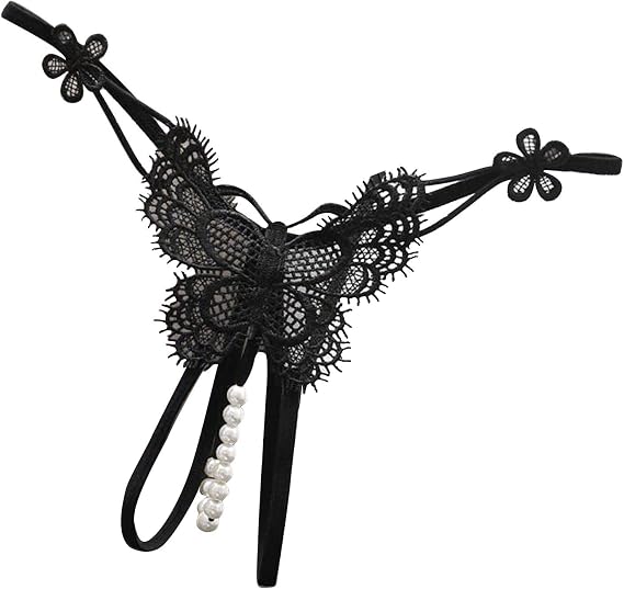Sexy Butterfly Thongs for Women with Pearls, T-Back G-String Low Rise Briefs Underwear Panties for Sex Naughty