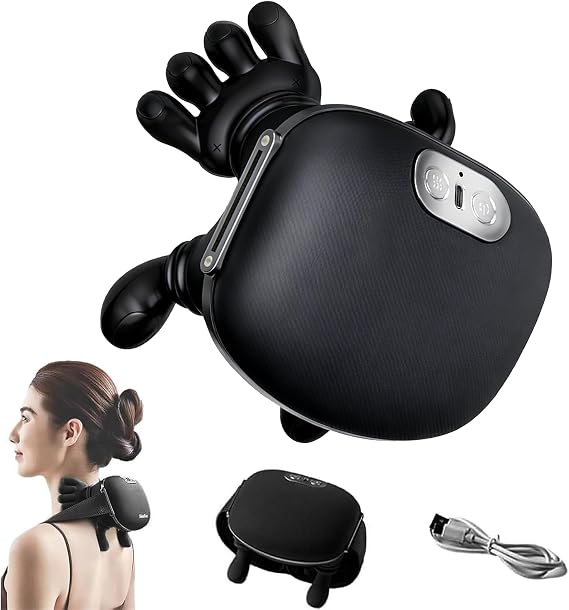 Neck Massager, 4D Real Hands Massager, USB Neck Massager with Heat, 3 Massage Settings, 2 Heat Levels, Deep Massage for Neck, Shoulder, Back, Gifts for Dad Mom (Black)