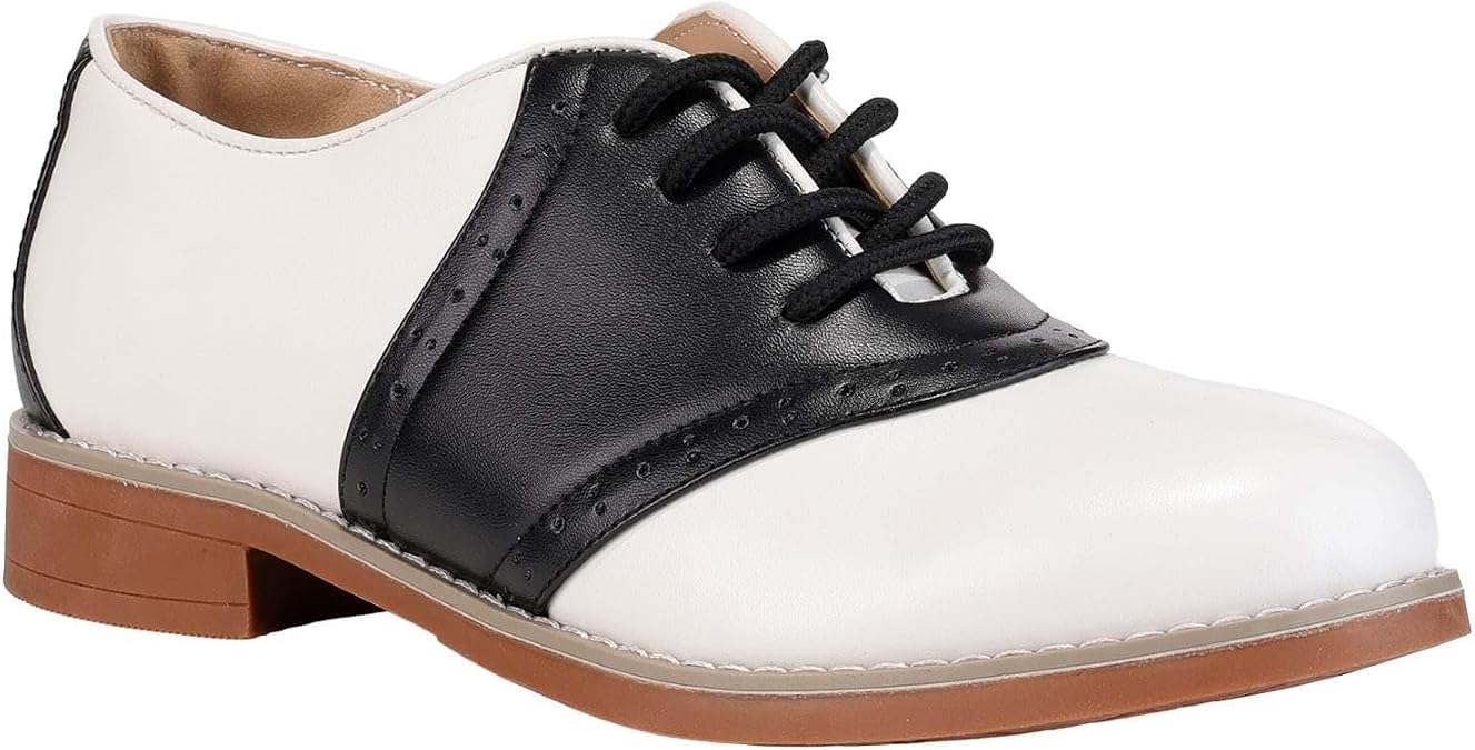 1950s Vintage Style Women's Saddle Shoes | Black and White Lace-Up Footwear for Adult Costume or Retro Look