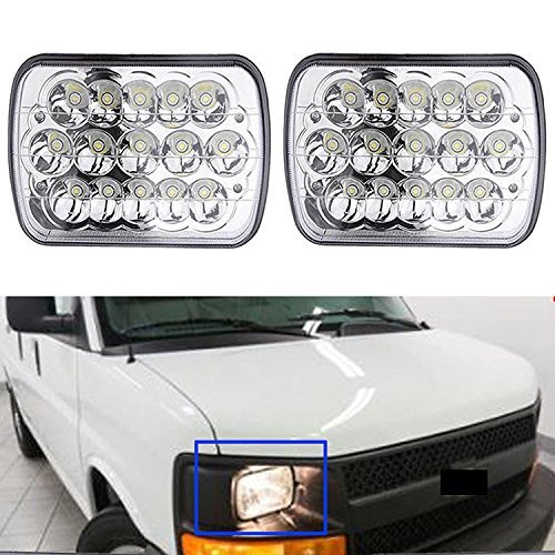 7X6' Inch LED Headlight for Chevy Express Cargo Van 1500 2500 3500 Ford F650 High Low Beam H6014  H6052  H6054  6054, H4 Plug Replacement Kit Sealed Beam Super Bright