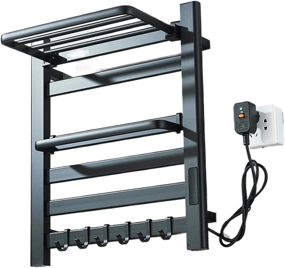 Black/White Bathroom Electric Towel Rack Digital Display Temperature Time Control Towel Warmer Rail Smart Home Heated Towel Bar(Black 49X58cm)