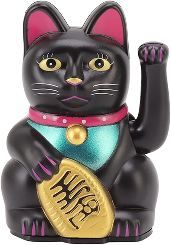 4 Inch Lucky Cat, Chinese Cat Waving Arm, Welcoming Fortune Wealth Prosperity Decoration for Home, Desk Ornament, Gifts Giving (Black)