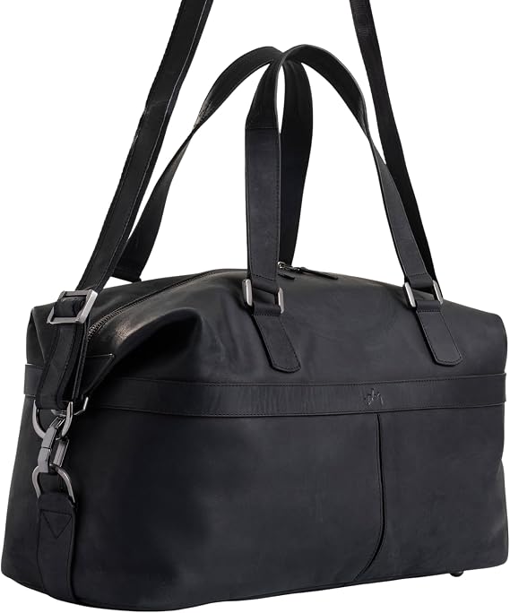 Black Top Grain Leather Duffle Bag for Men & Women - Large, Durable, Leather Travel Bag with Adjustable Shoulder Strap, Spacious Design for Weekend Getaways & Business Trips