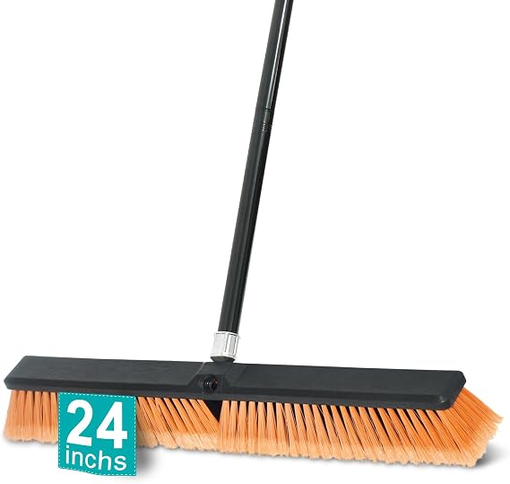 PBHEPPJ 24 Inchs Push Broom Outdoor Heavy Duty, Shop Broom with 60" Long Bandle and Stiff Bristles for Cleaning Outdoor or Indoor Tile, Garage, Shop, Deck, Concrete, Wood, Stone, Patio Floor