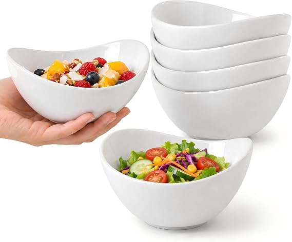 6 oz Porcelain Bowls Set of 6, 5.5 Inch White Ceramic Dessert Bowls