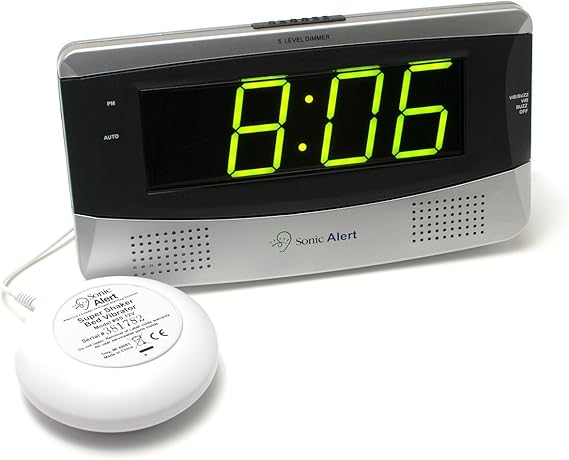 Sonic Alert Large Digital Clock, Loud Alarm Clock for Heavy Sleepers with Snooze, Full Range Brightness Dimmer, Outlet Powered Digital Clocks for Bedroom, Desk, Bedside, Shelf gray Silver
