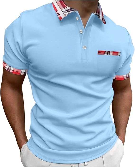 Polo Shirts for Men and Summer Casual Short Sleeved Buttons Lapel Solid Color Short Sleeved T Shirt Tops Golf White