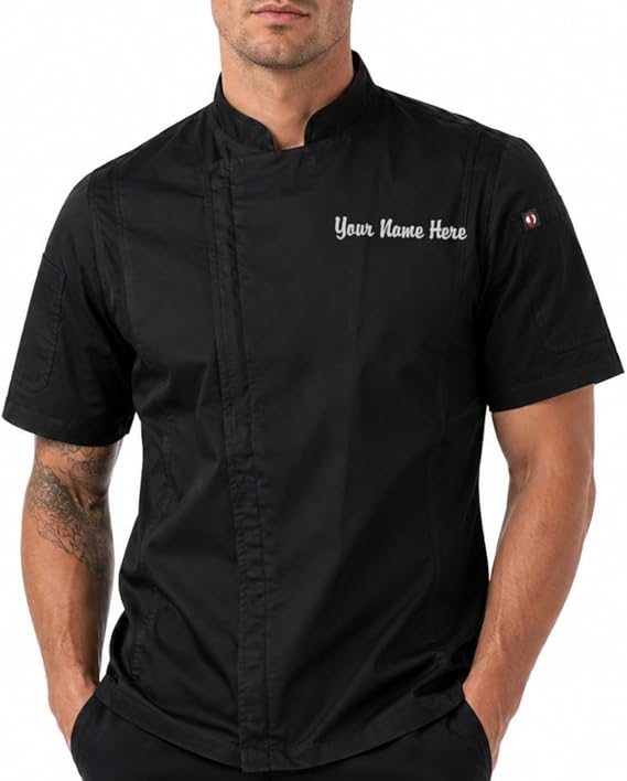 ChefsCloset Personalized Short Sleeve Embroidered Zipper Chef Coat
