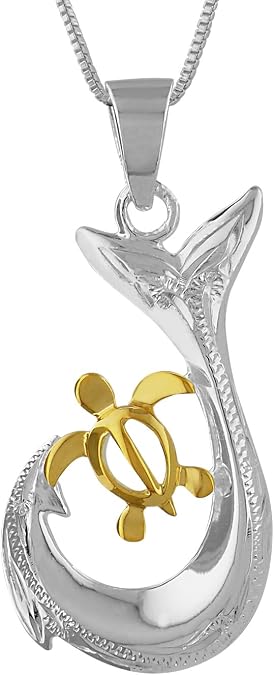 Sterling Silver Turtle Fish Hook Pendant Necklace, 16+2" Extender