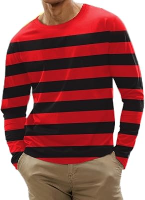 Muscularfit Long Sleeve Shirts for Men Work Shirt Fall Fashion Crewneck Striped Tees Pullover Regular Fit Loose Sweatshirts
