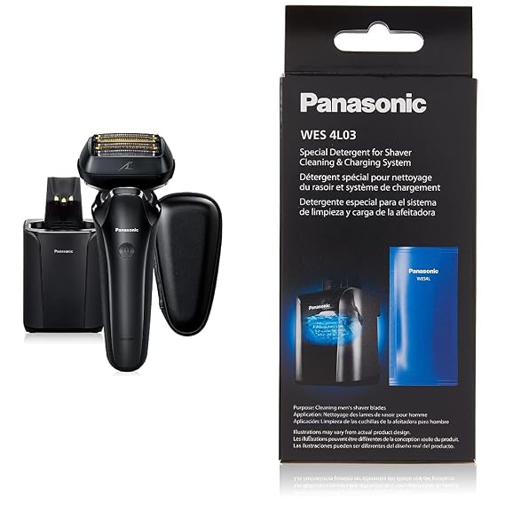 Panasonic Electric Razor for Men + Cleaning Solution, ES-LS9A-K + WES4L03 Bundle, ARC6 Six-Blade Electric Shaver with Premium Automatic Cleaning and Charging Station Plus Cleaning Solution Refill
