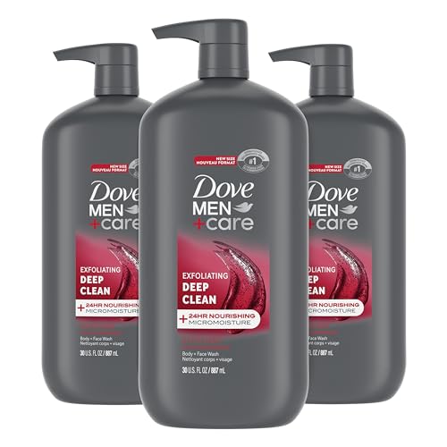 DOVE MEN  CARE Body and Face Wash Exfoliating Deep Clean 3 Count for Men, with 24-Hour Nourishing Micromoisture Technology Body Wash, 30 oz