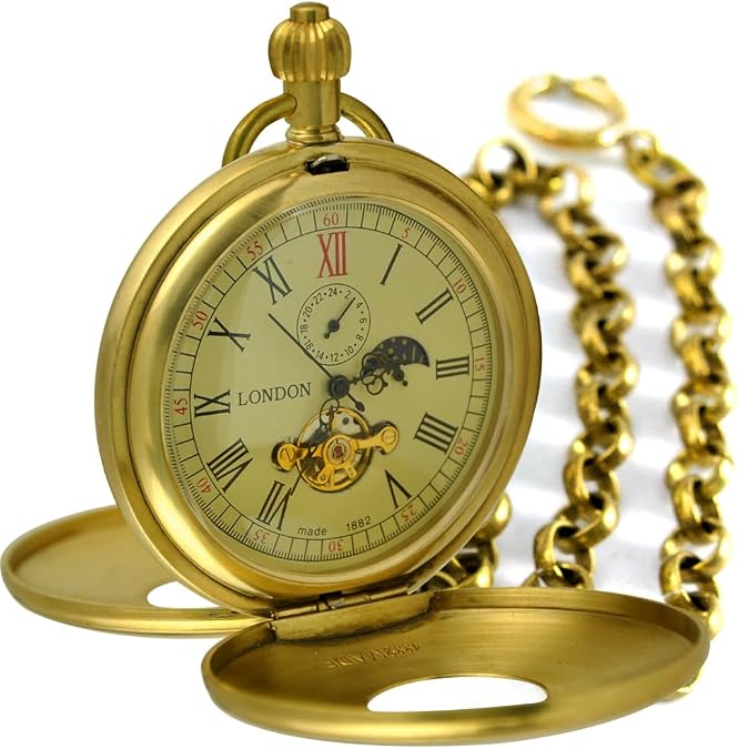 VIGOROSO Mechanical Hand-Wind Pocket Watch for Men, Half Hunter Double Covers